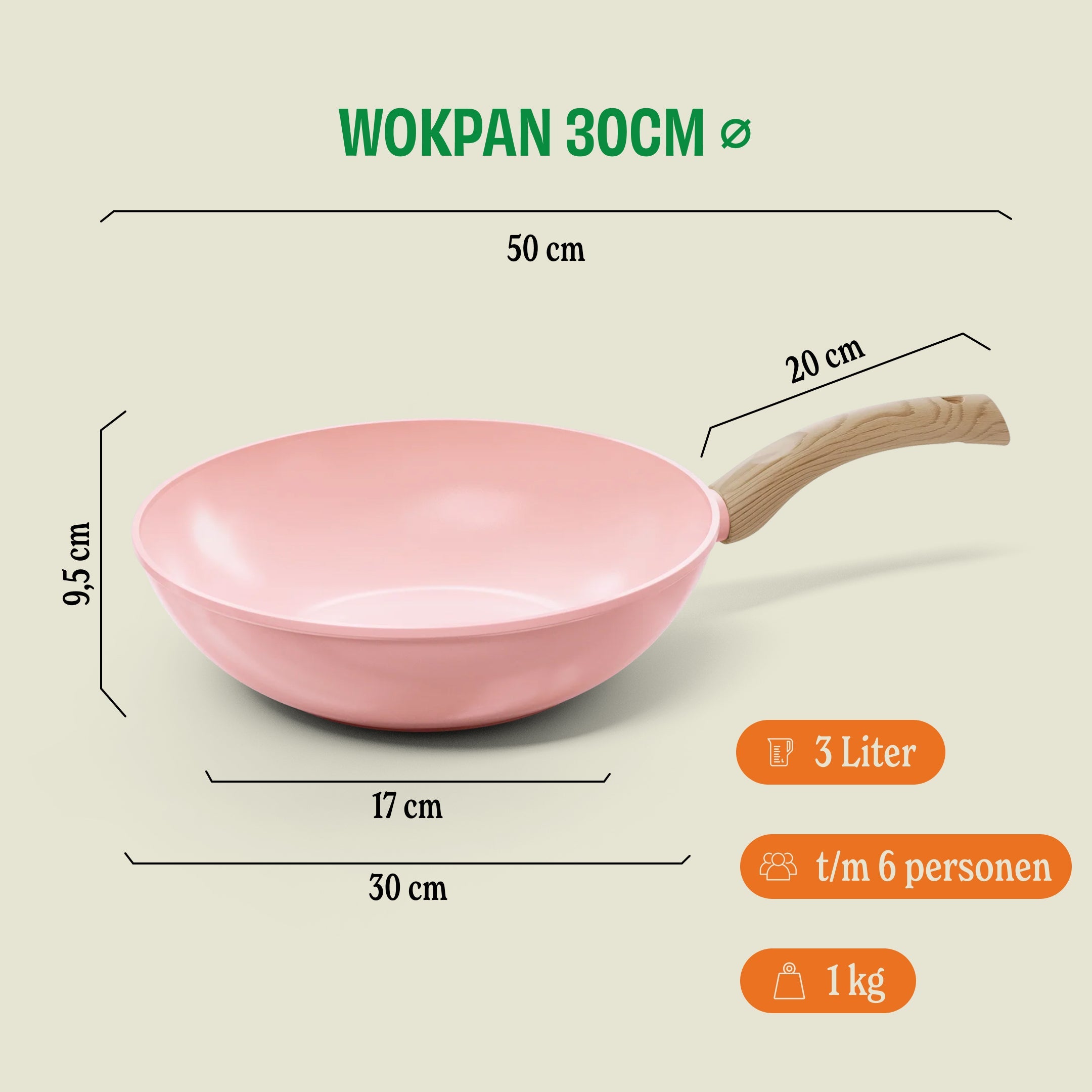 Blush Wokpan 30 cm afmetingen