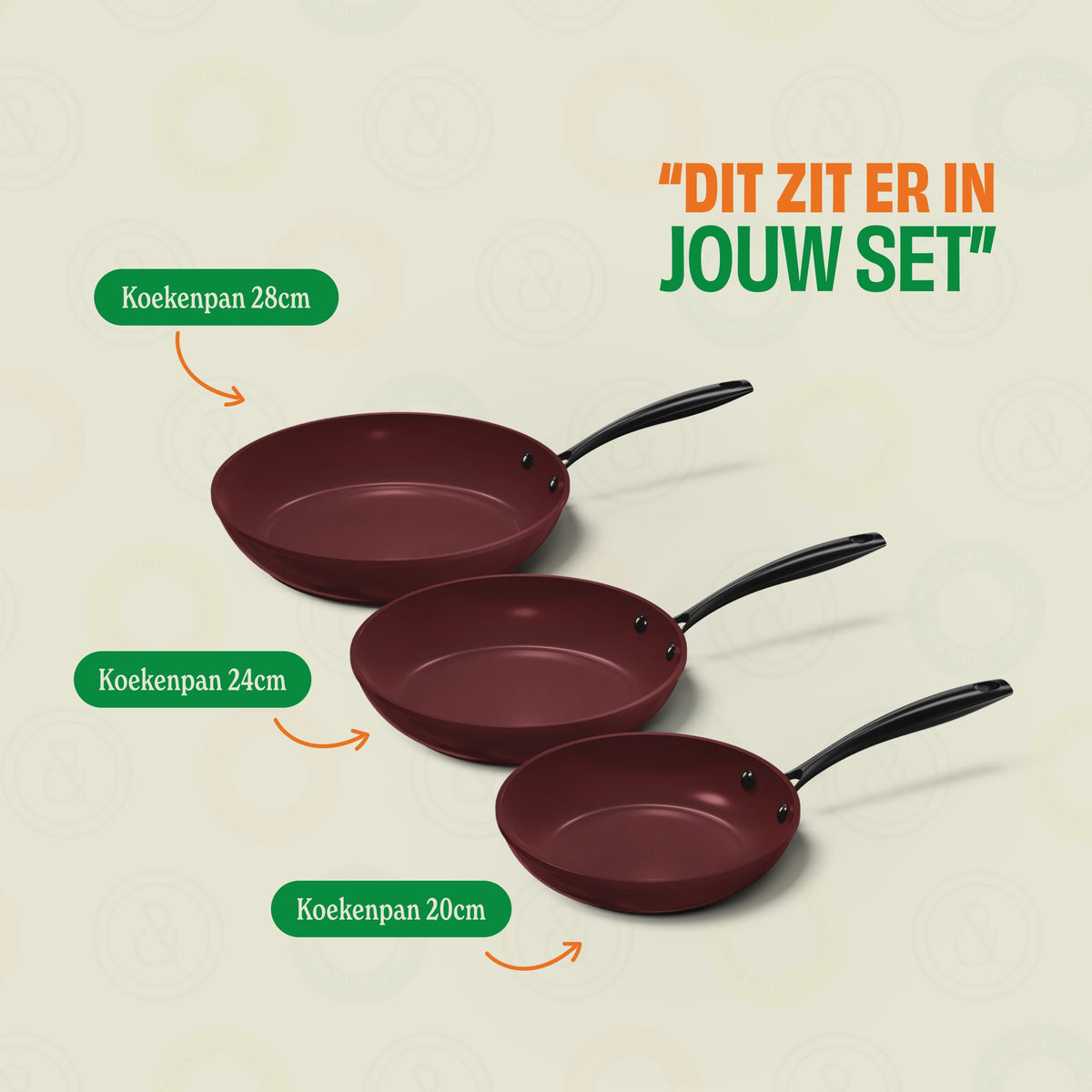 Set de poêles à frire Cherry avec trois poêles en céramique de 20, 24 et 28 cm