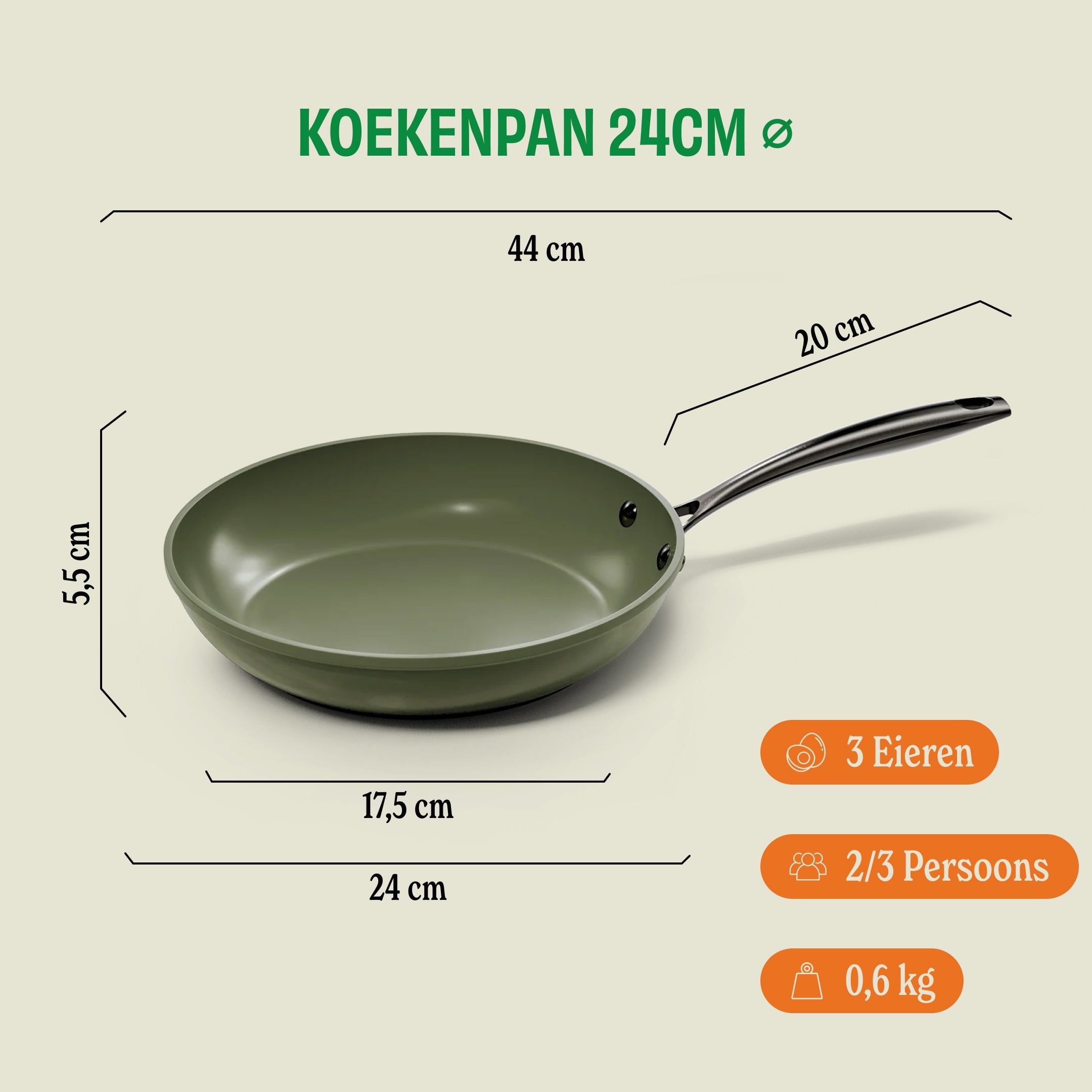 Dark Olive Koekenpan 24 cm afmetingen