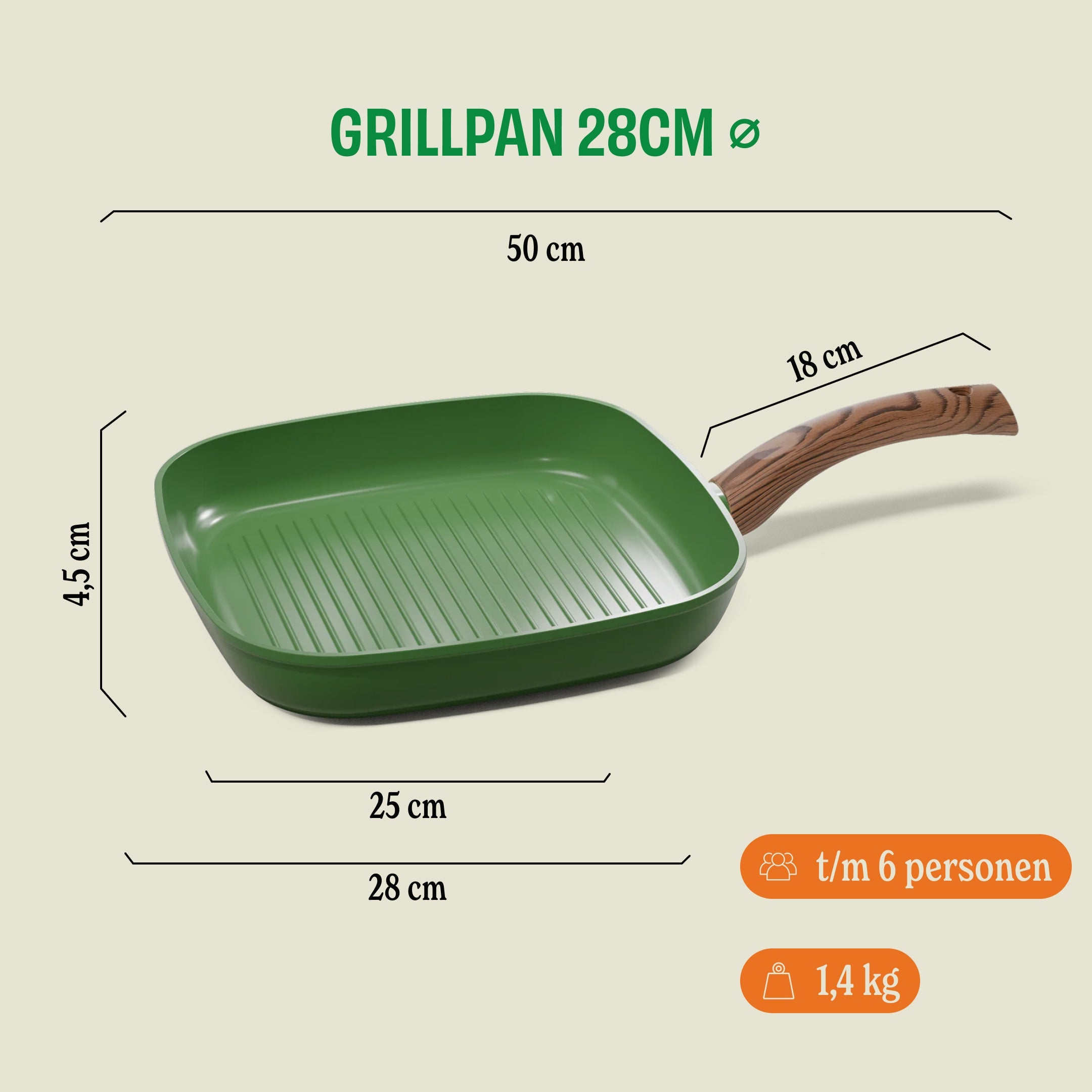 Go Green Grillpan 28 cm afmetingen