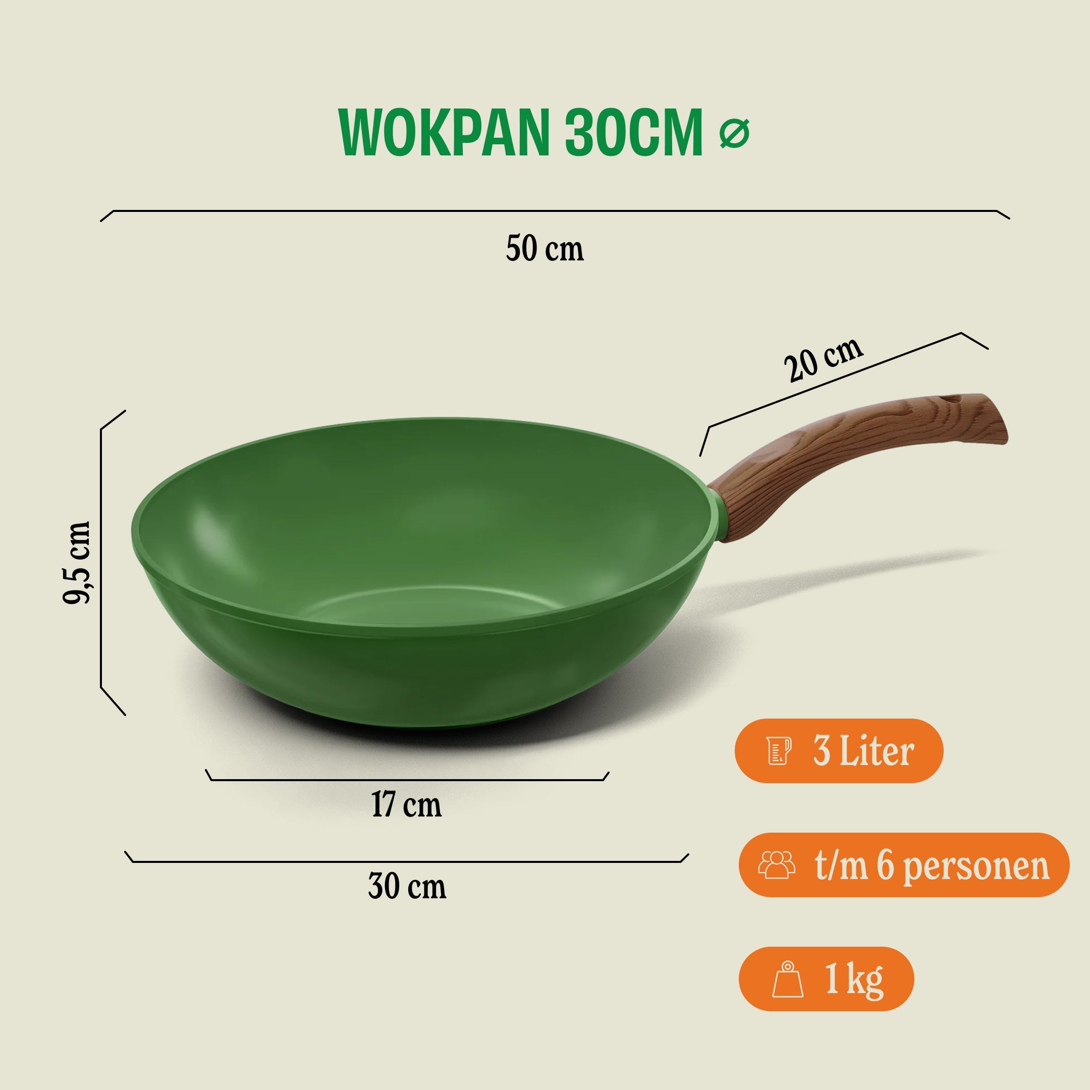 Go Green Wokpan 30 cm afmetingen