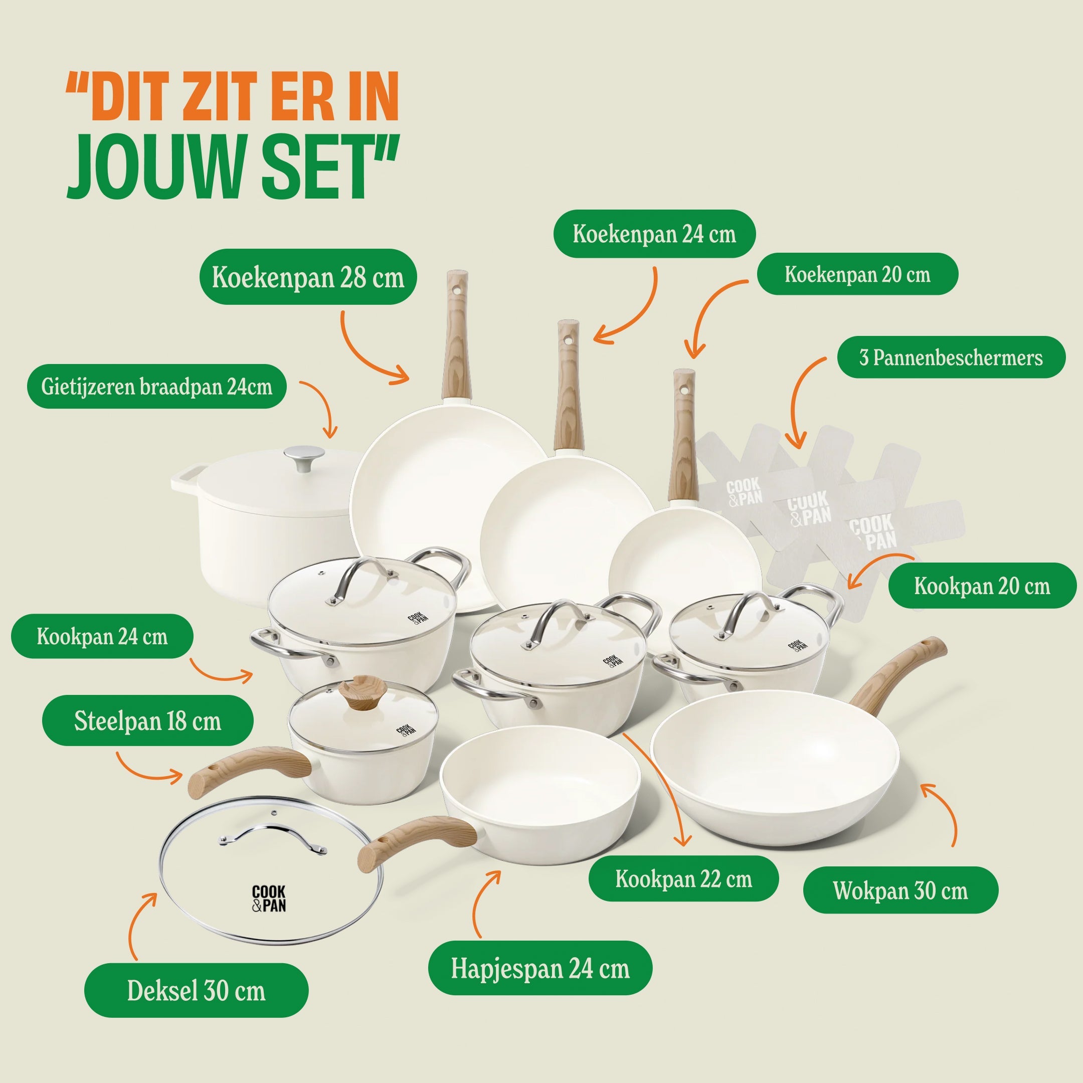 Go Ivory Pannenset 12-delig afmetingen
