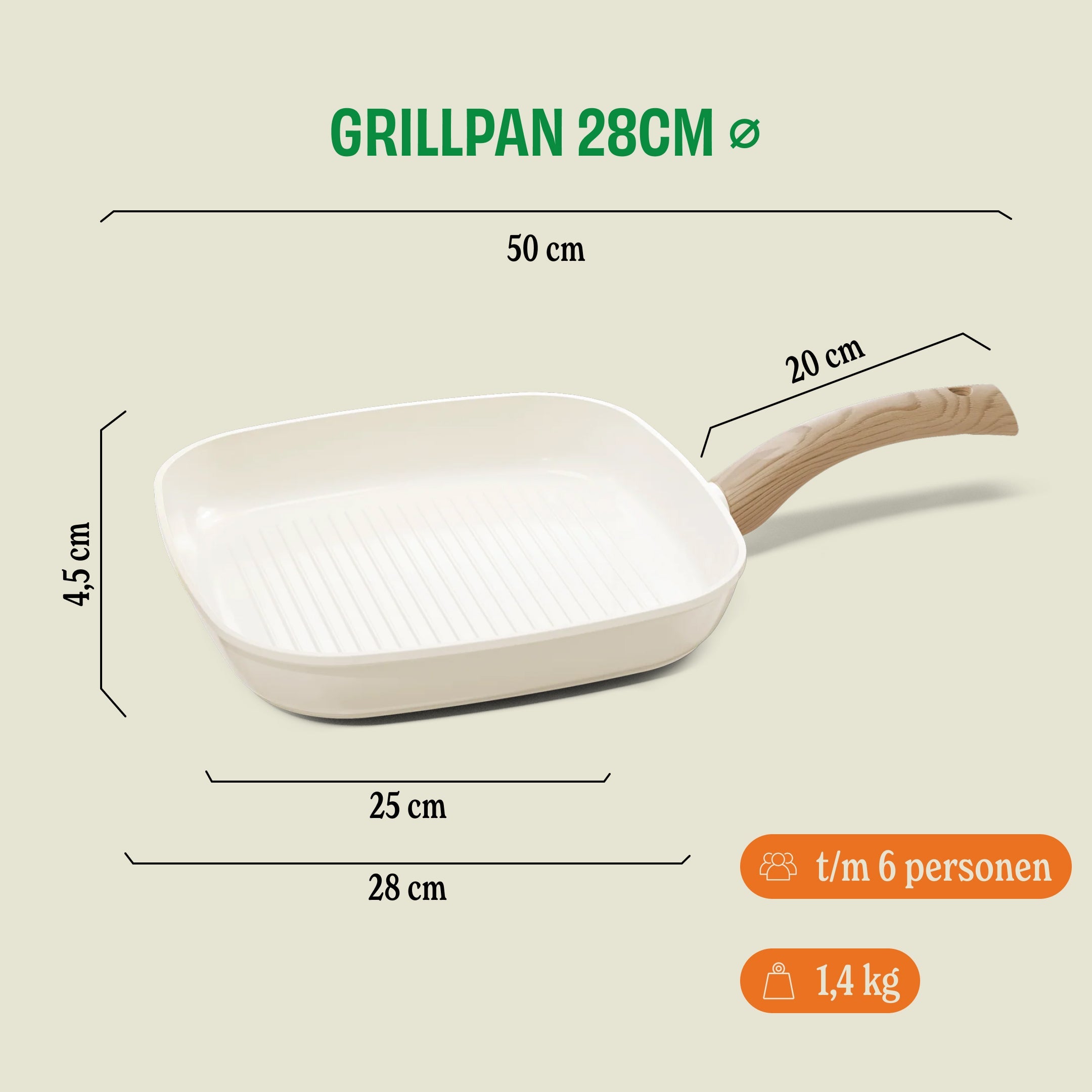 Go Ivory Grillpan 28 cm afmetingen