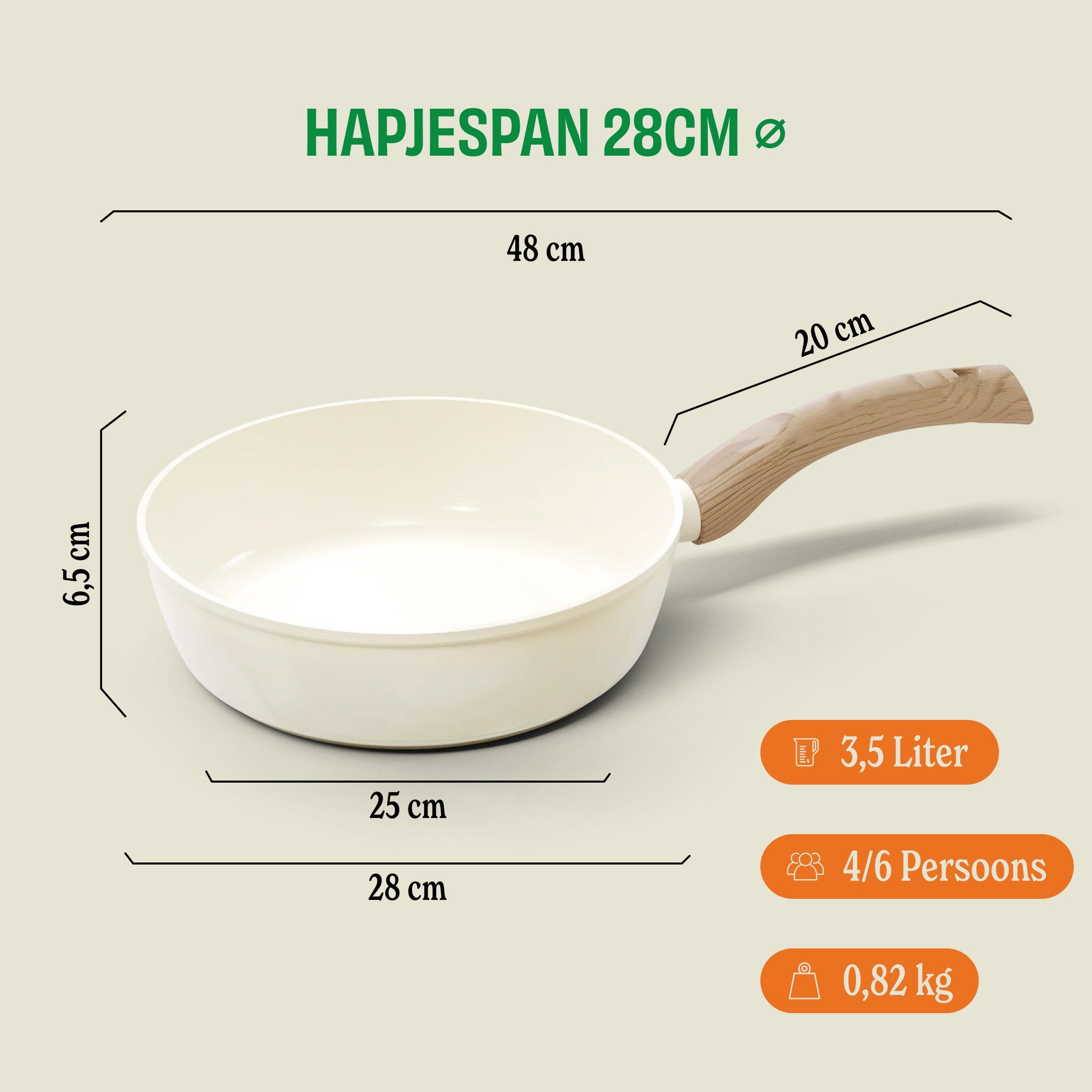 Go Ivory Hapjespan 28 cm afmetingen