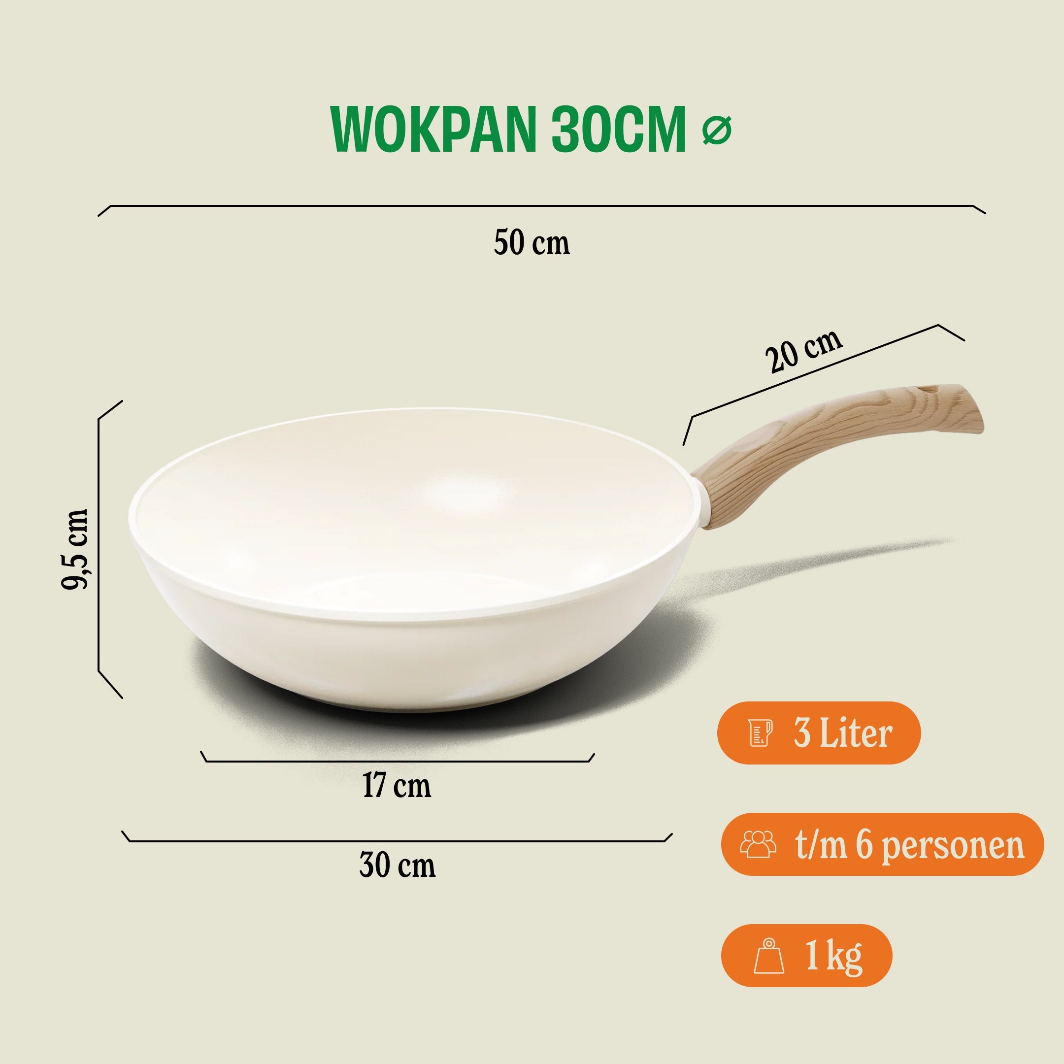 Go Ivory Wokpan 30 cm afmetingen