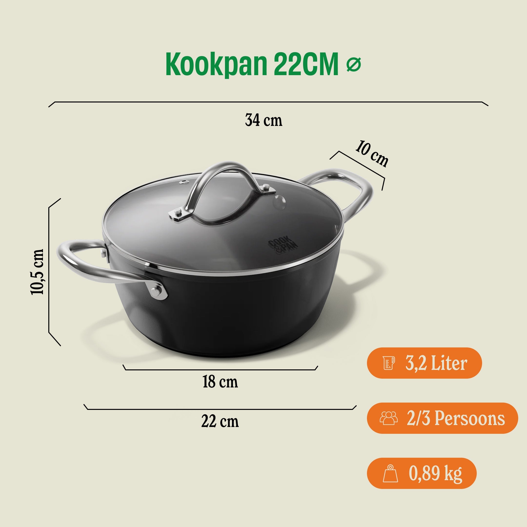 Signature Kookpan 22 cm afmetingen