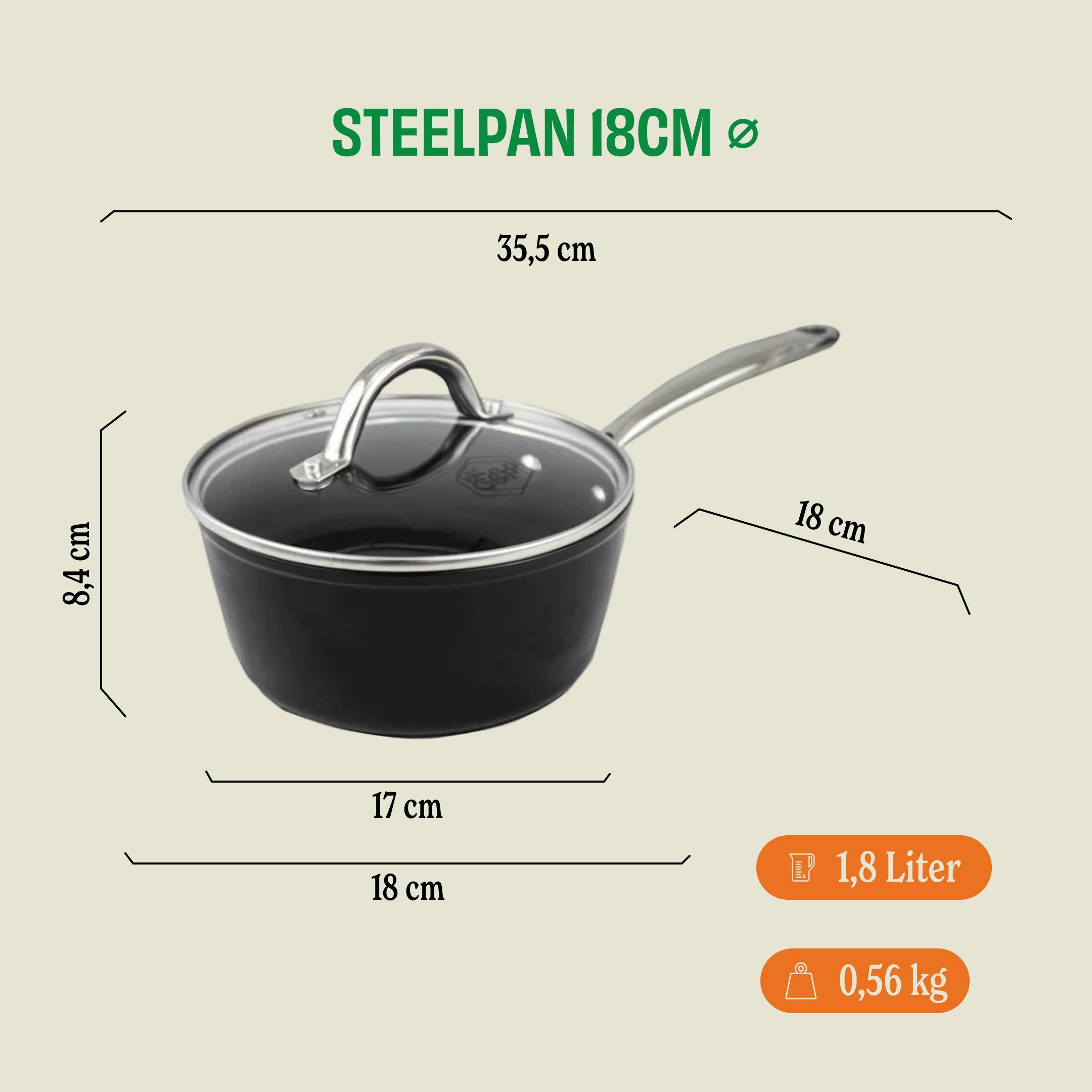 Signature Steelpan 18 cm afmetingen