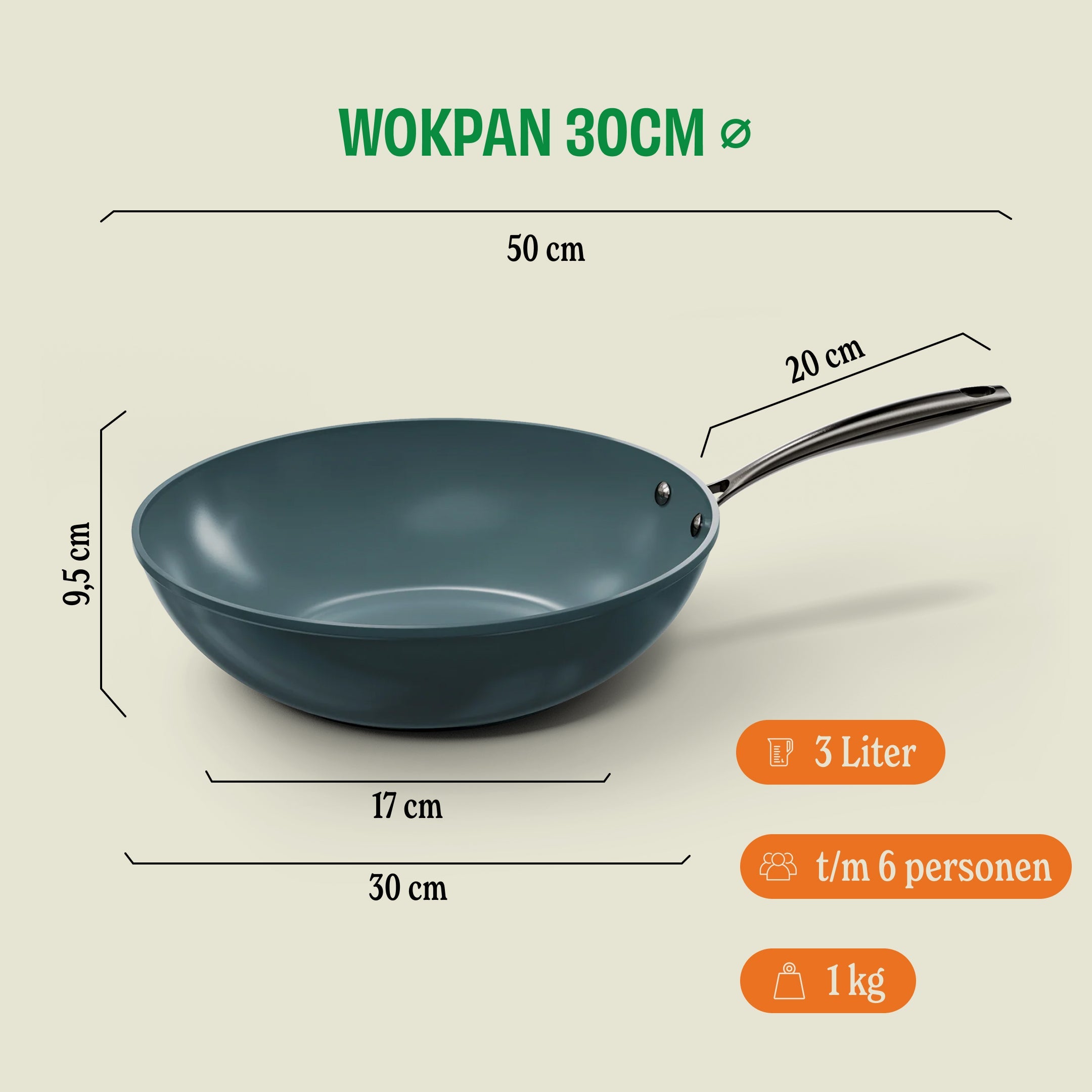 Slate Wokpan 30 cm afmetingen