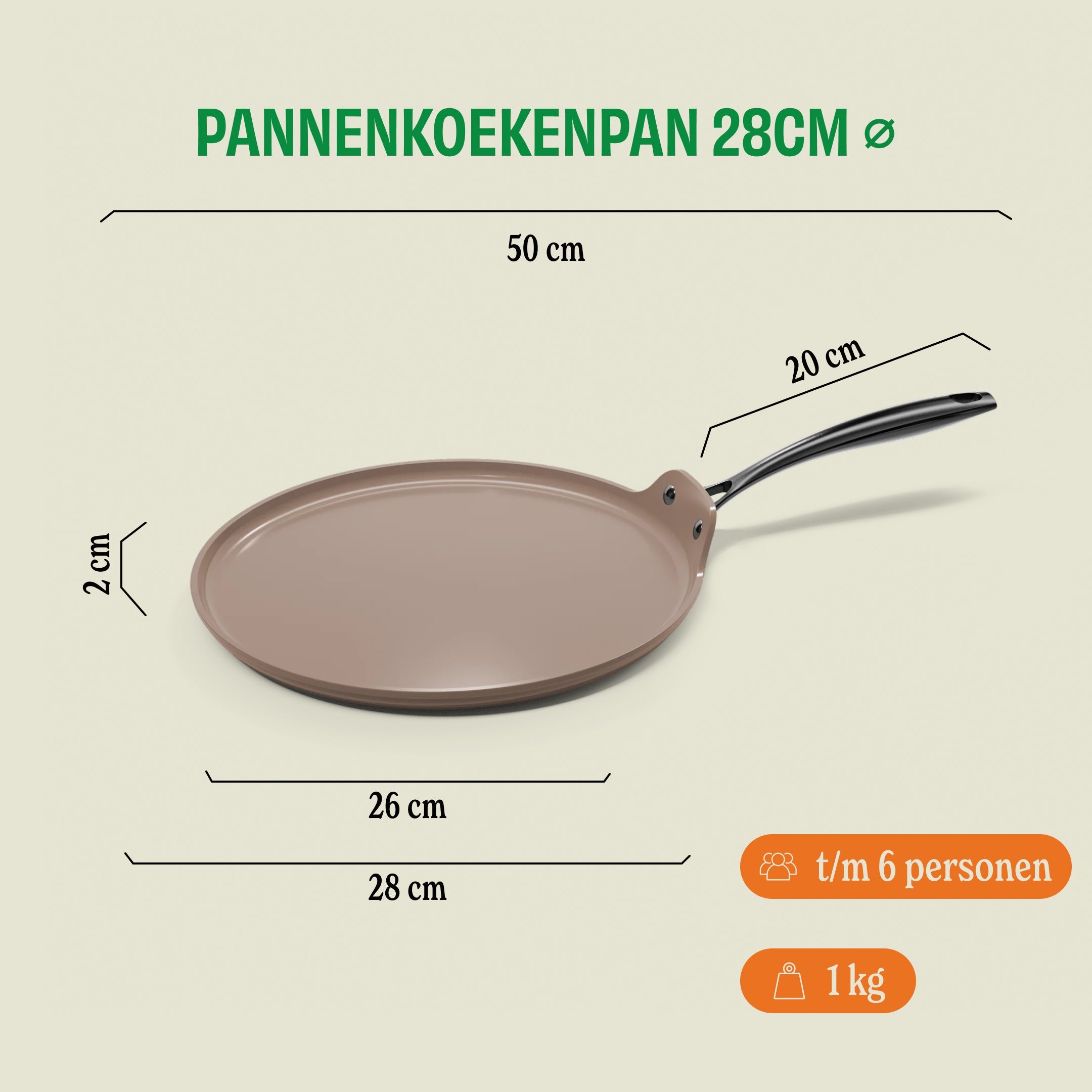 Taupe of Mind Pannenkoekenpan 28 cm afmetingen