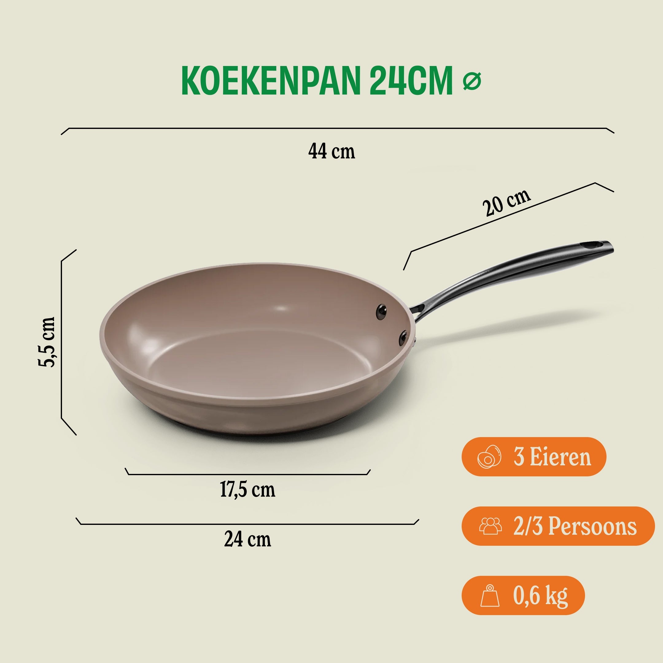 Taupe of Mind Koekenpan 24 cm afmetingen