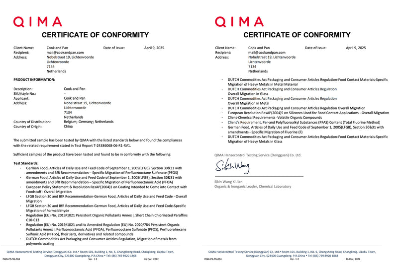 QIMA Certificate of Conformity