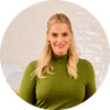 Blonde woman in green turtleneck portrait review Angelina