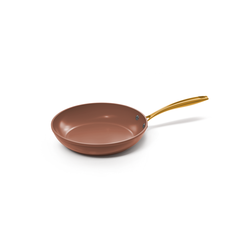 Sienna koekenpan 20 cm met keramische antiaanbaklaag in roze-bruin met gouden handvat