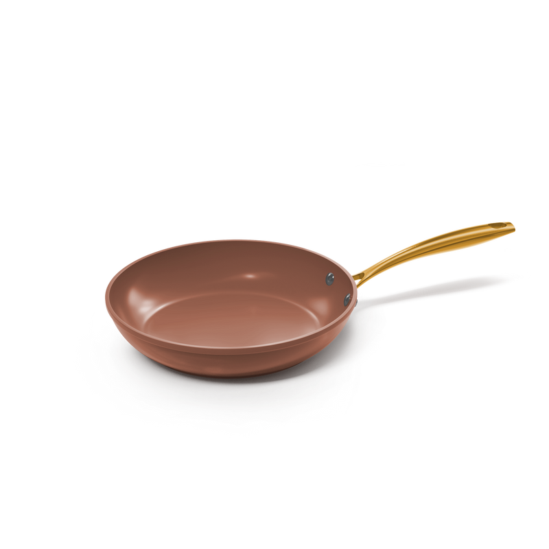Sienna koekenpan 24 cm met terracotta keramische antiaanbaklaag en gouden handvat.