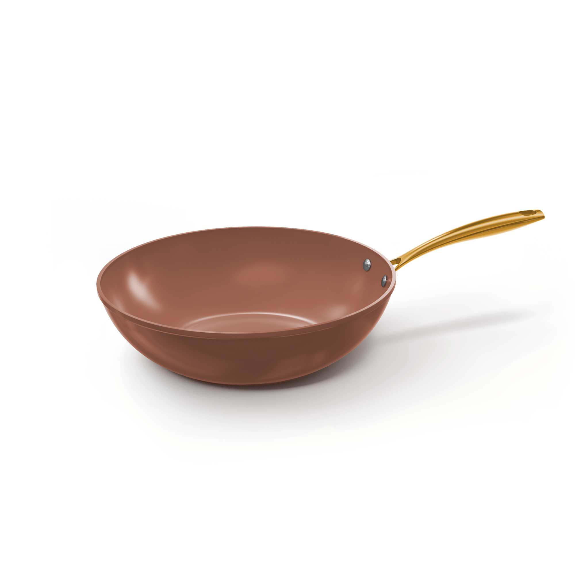Sienna wokpan 30 cm met keramische antiaanbaklaag in terracotta kleur en gouden handvat.