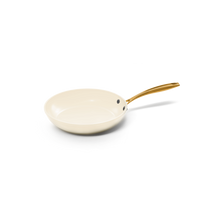 Vanilla koekenpan van 20 cm met crèmekleurige keramische antiaanbaklaag en gouden greep.