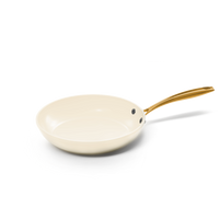 Vanilla koekenpan 28 cm met crème kleurige keramische antiaanbaklaag en goudkleurig handvat.