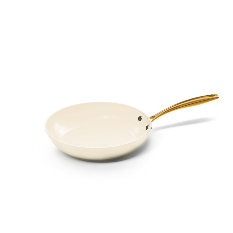 Vanilla koekenpan 24 cm met crèmekleurige keramische antiaanbaklaag en goudkleurig handvat