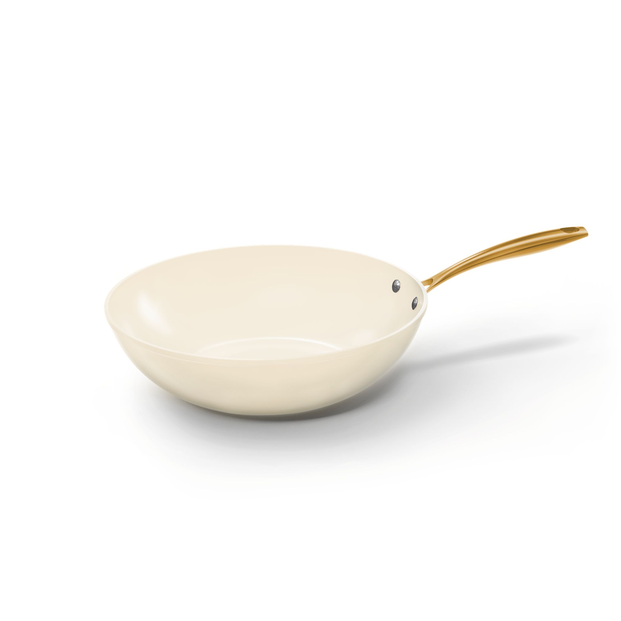Vanilla wokpan 30 cm met crèmekleurige keramische antiaanbaklaag en goudkleurig handvat.