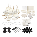Go Ivory XXL Küchenset 40-teilig: Topfset und Pfannenset 12-teilig, Backformenset, zwei gusseiserne Bräter, vier Glasdeckel und Zubehör